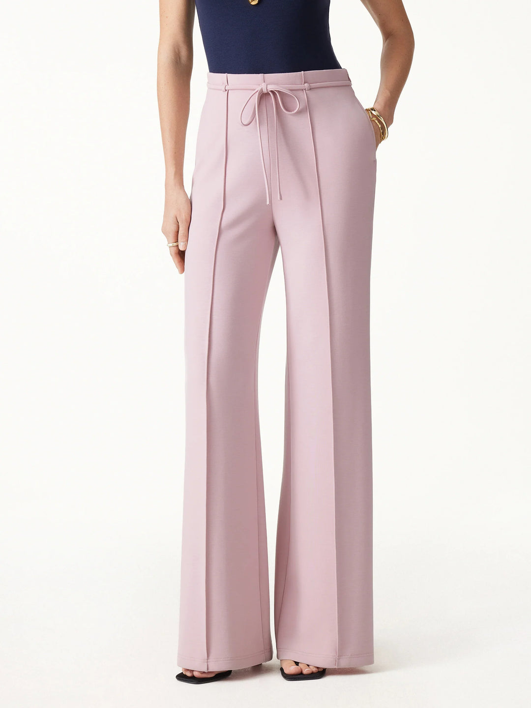 2Pcs Set V-Neck Elbow Sleeve Bam Top & High-Rise Flare Pants with Pockets
