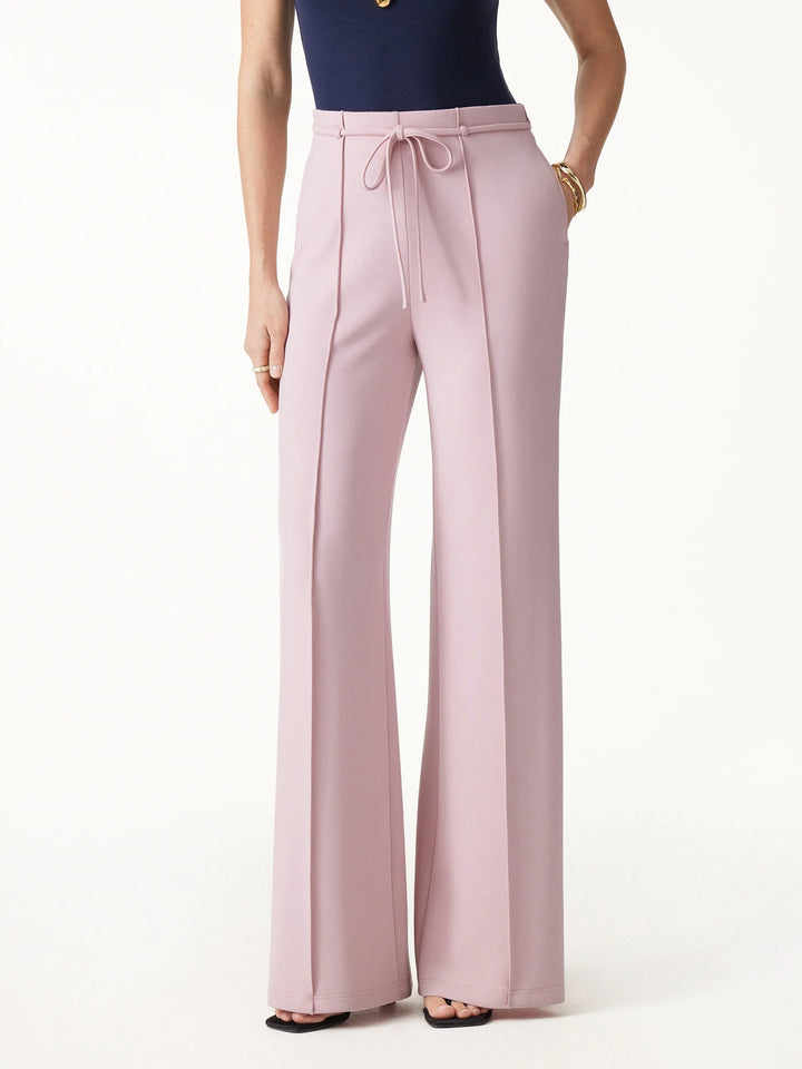 2Pcs Set V-Neck Elbow Sleeve Bam Top & High-Rise Flare Pants with Pockets