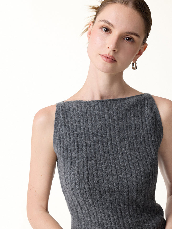 2Pcs Set Merino-Blend Sleeveless Sweater Tank & Merino-Blend Knit Skirt