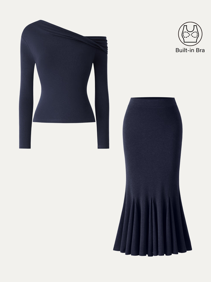 2Pcs Set LiteWarm Convertible Built-In Bra Top 2.0 & High-Rise Mermaid Midi Skirt