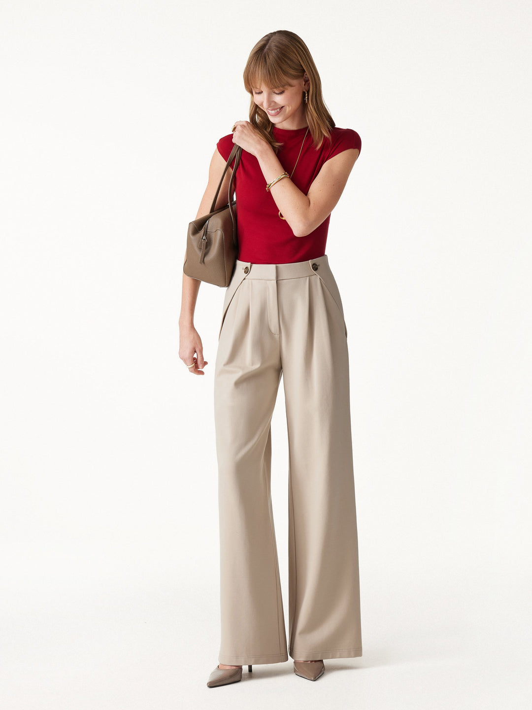 Ponte High-Rise Wide-Leg Gusset Pants with Pockets
