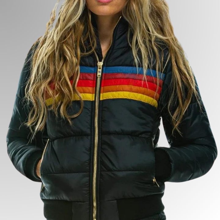 Sunniva | Women's Striped Colorblock Quilted Puffer Jacket with Hood