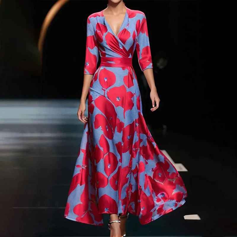 Zoe - Classic Floral V-Neck Maxi Dress — front view