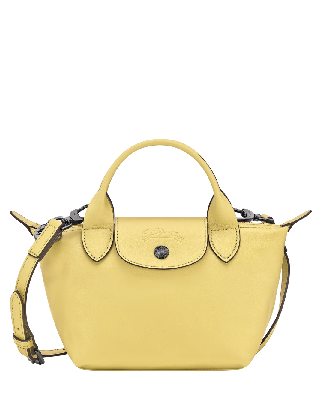 Longchamp Le Pliage Xtra XS Leather Bag Lime lemon yellow front view