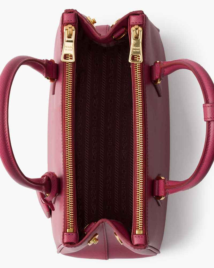 Black Double Zip Shoulder Handbag with Gold Hardware & Strap