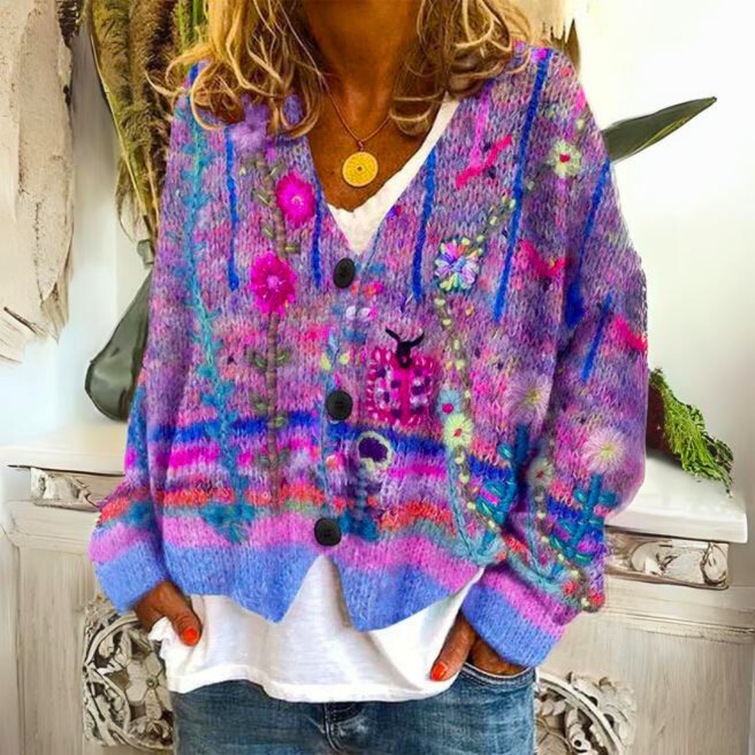 Addison Stylish Retro Casual Loose-Fit Button Cardigan — detail view