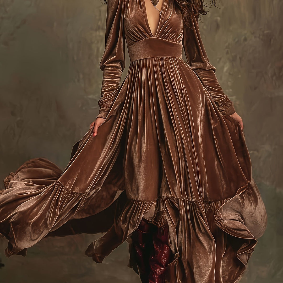 Eveline elegant velvet maxi dress – front full-length view women