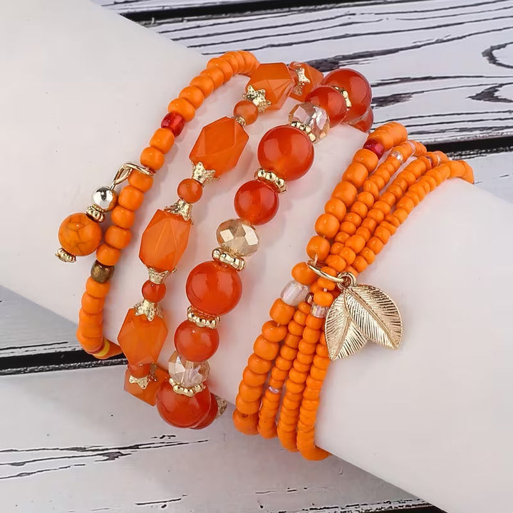 Lifestyle shot of the bracelet set styled with an outfit