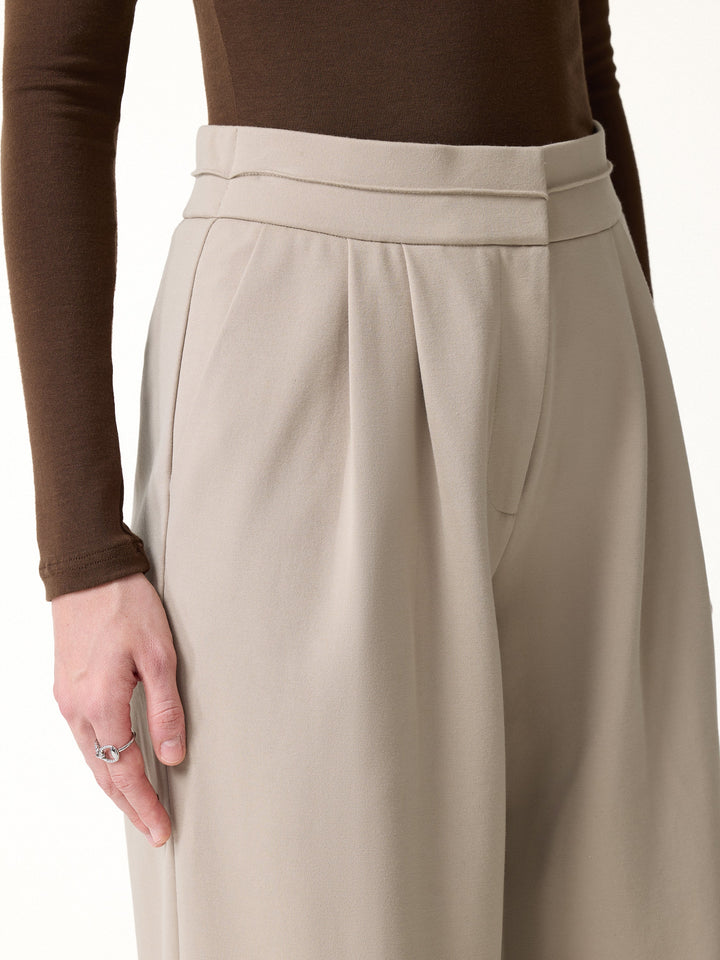 Ponte Mid-Rise Wide-Leg Tuck Pants with Pockets