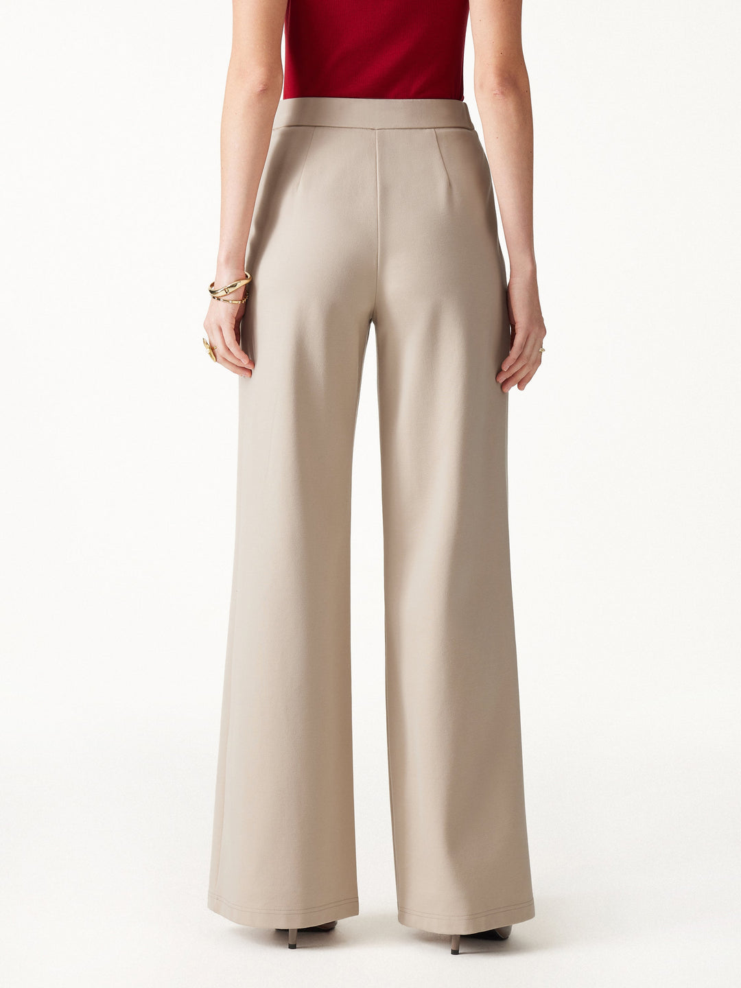 Ponte High-Rise Wide-Leg Gusset Pants with Pockets