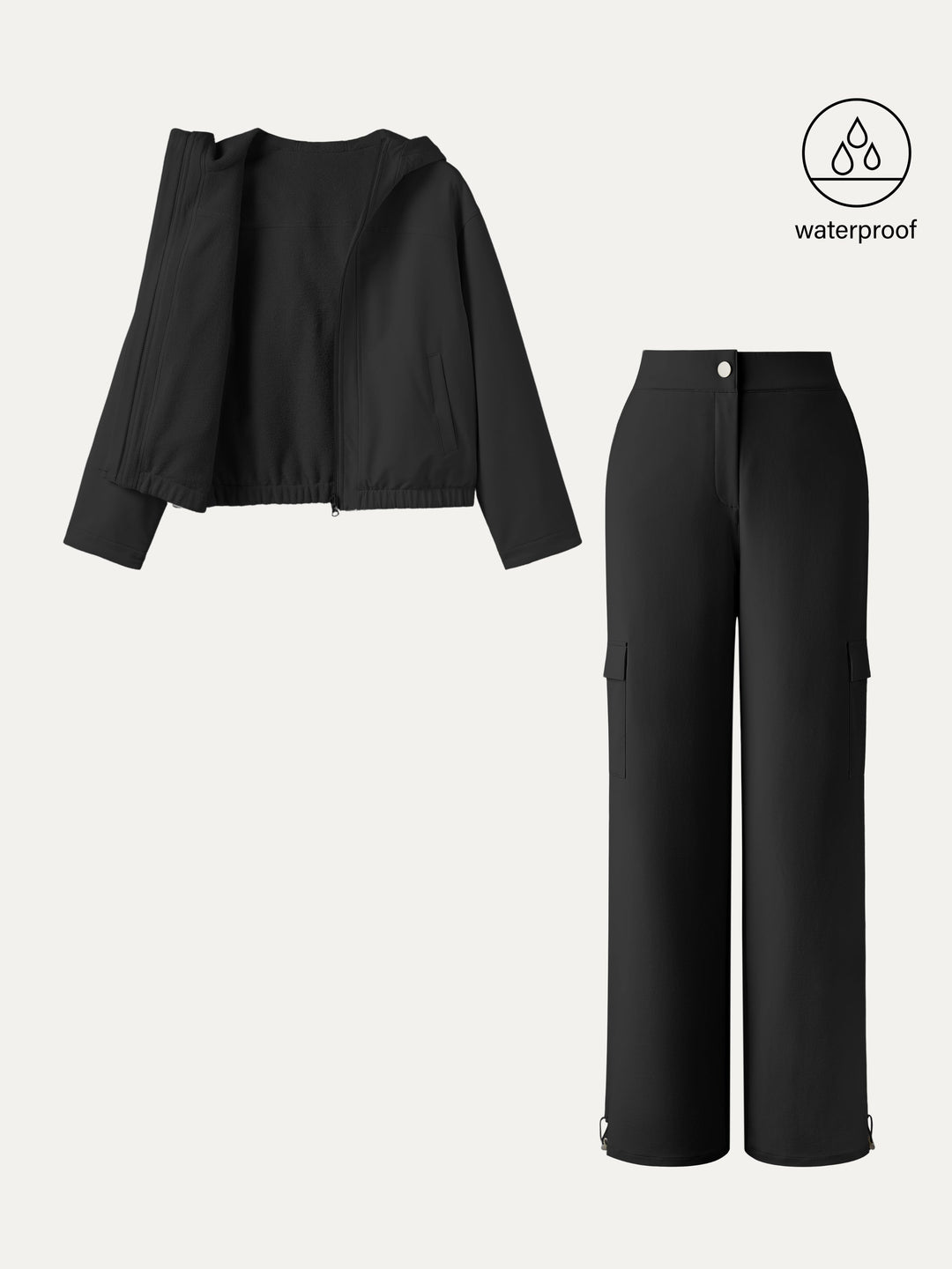 2Pcs Set Fleece Reversable Hooded Jacket & Fleece Lined Cargo Pant — women's women > bundles&sets > bundles, front view