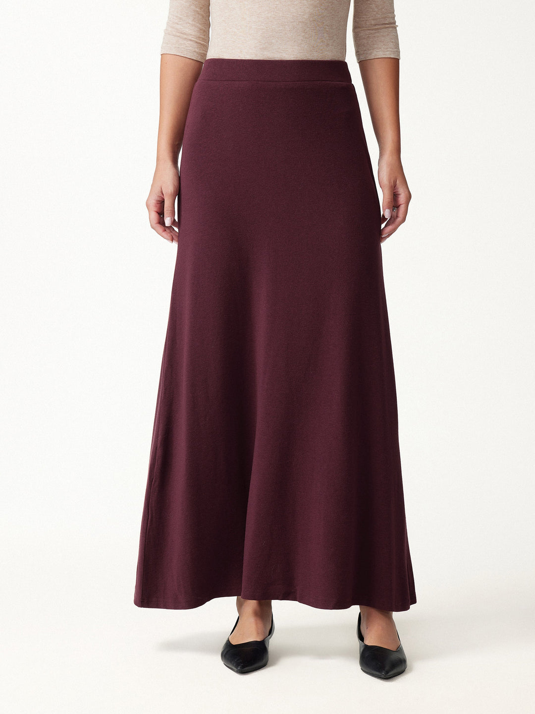 2Pcs Set LiteWarm Boatneck Top & High-Rise A-Line Maxi Skirt