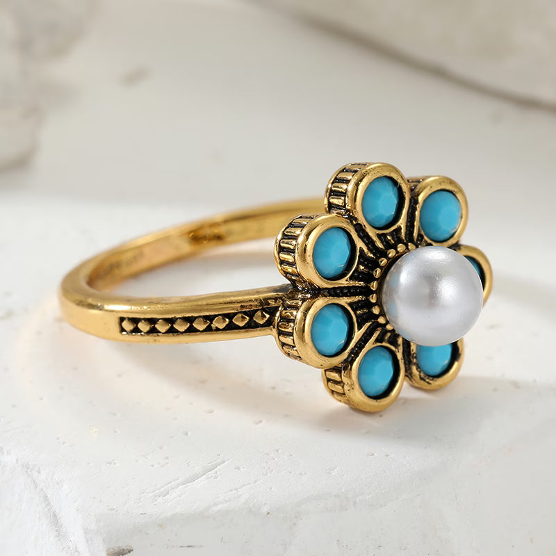 Ring worn on a model's hand