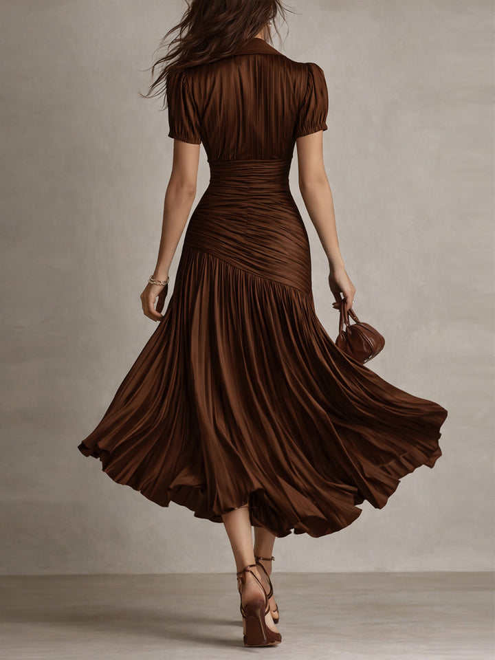 Retro Striped Satin Pleated Bodycon Midi Dress