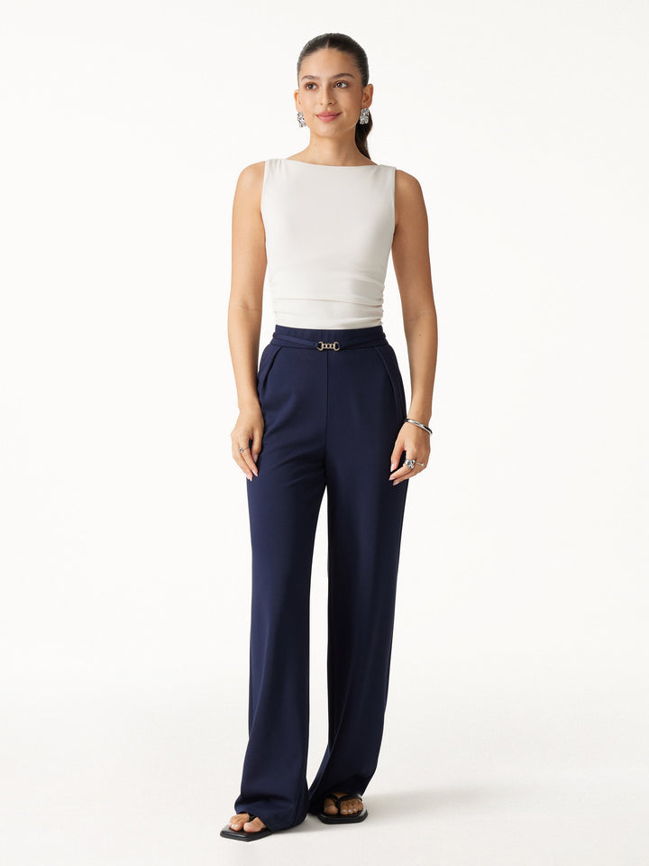 Ponte High-Rise Wide-Leg Pants with Pockets
