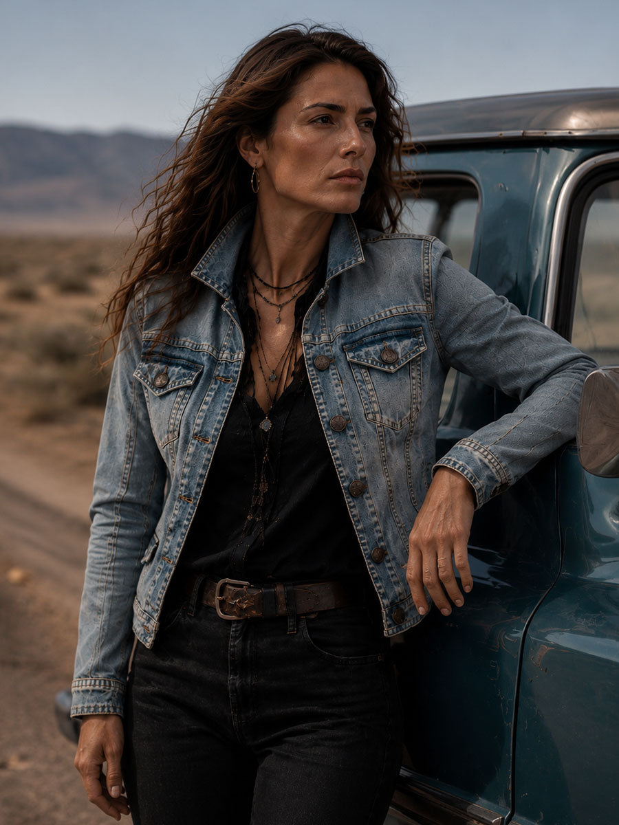 Vintage Distressed Washed Denim Collar Tailored Jacket | Harry & Kate London