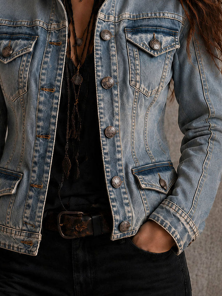 Vintage Distressed Washed Denim Collar Tailored Jacket | Harry & Kate London