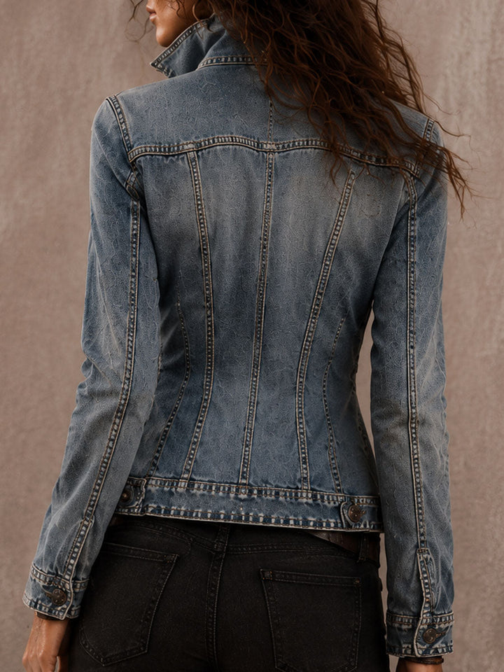 Vintage Distressed Washed Denim Collar Tailored Jacket | Harry & Kate London