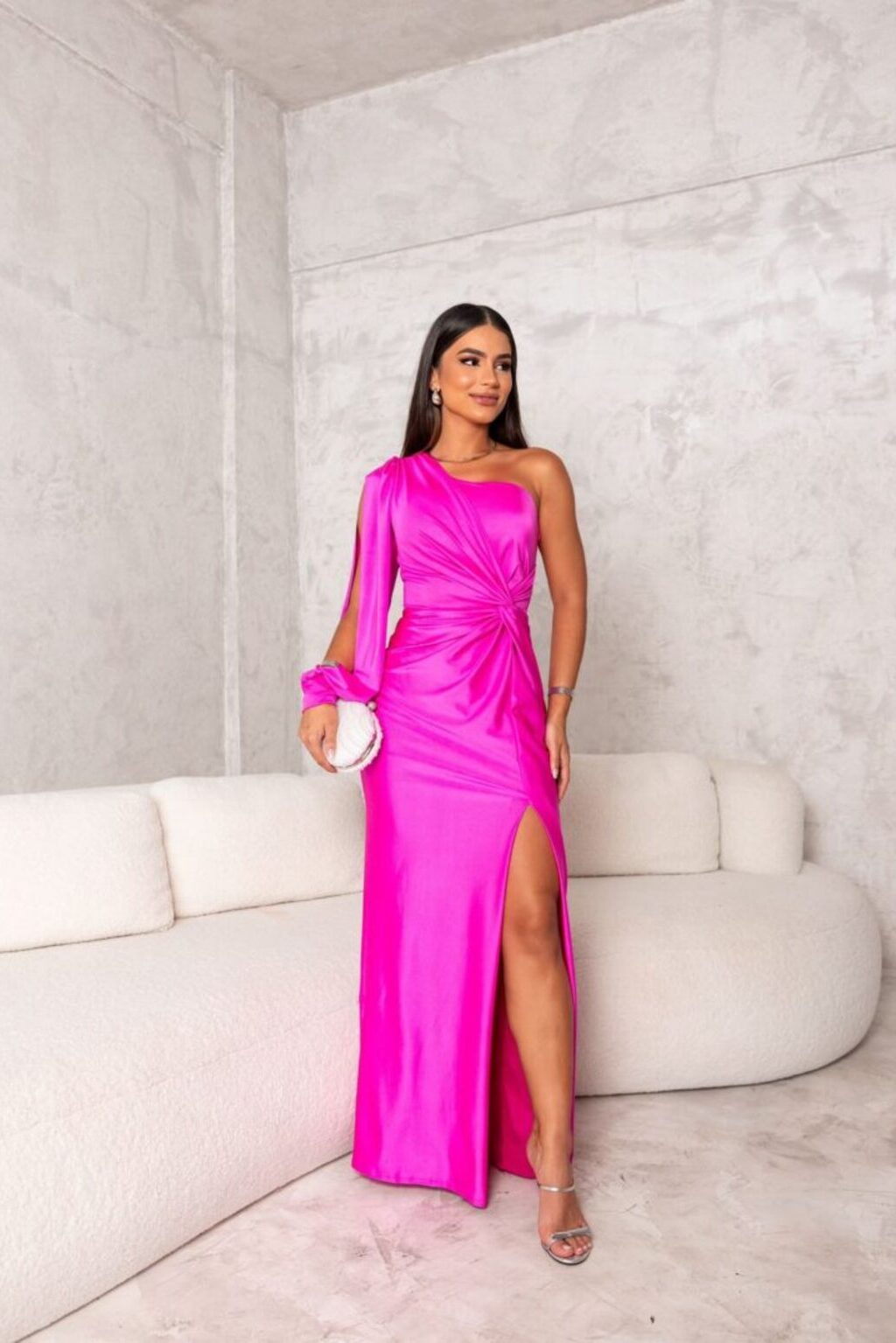 One-Shoulder Knot Front Split Sleeve Homecoming Dress