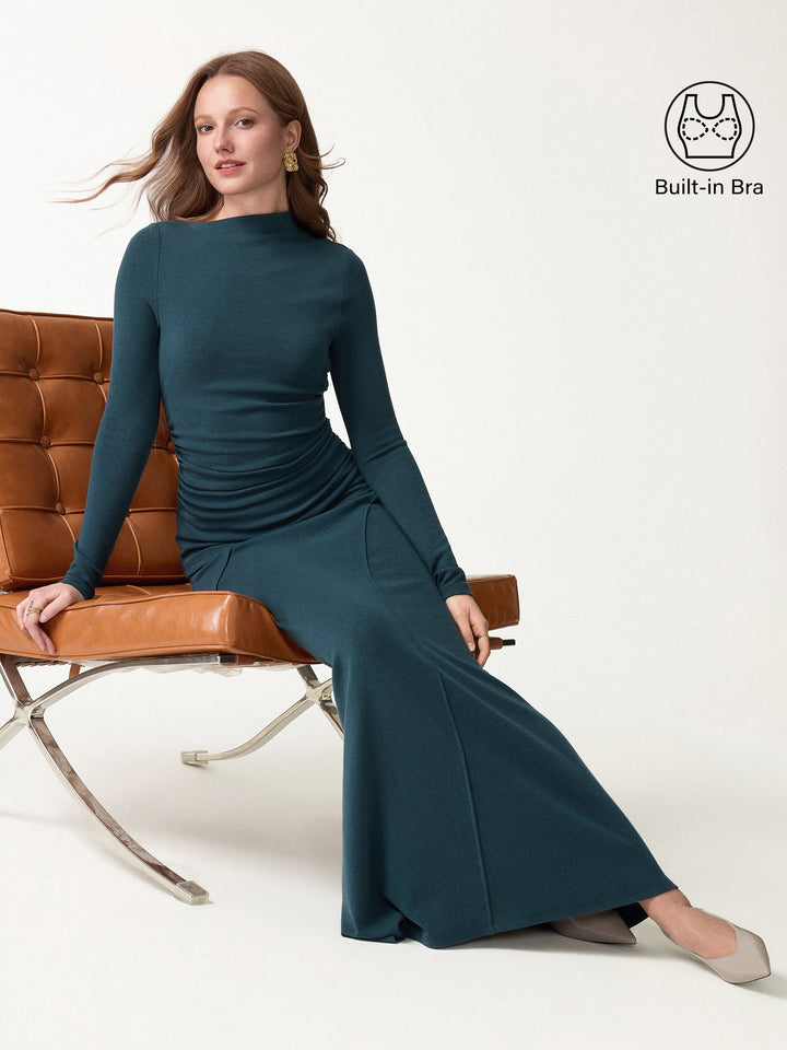 2Pcs Set LiteWarm Asymmetrical Long Sleeve Built-In Bra Top 2.0 & A-Line Midi Skirt