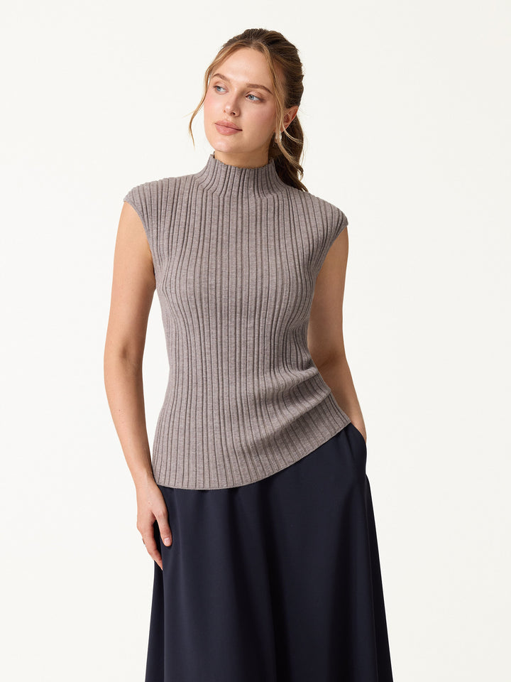 2Pcs Set 100% Merino Wool Long Sleeve Cardigan & Mock Neck Sweater