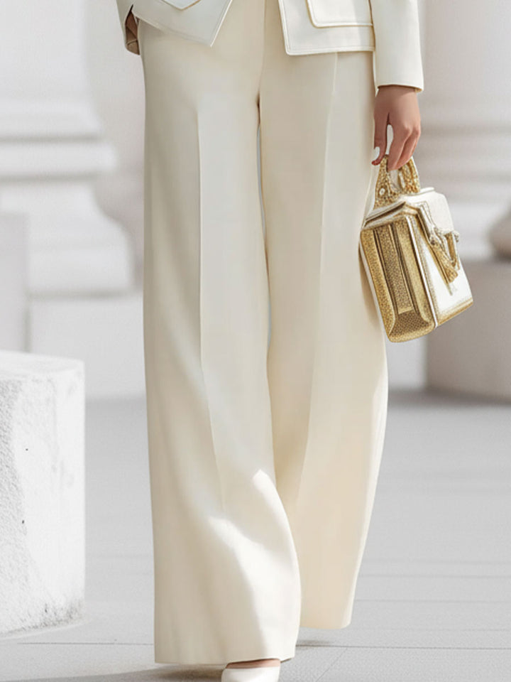 Cream tailored suit golden accents women – full length