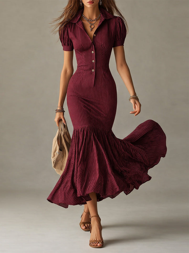 Elegant Striped Slim-fit Mermaid Maxi Dress