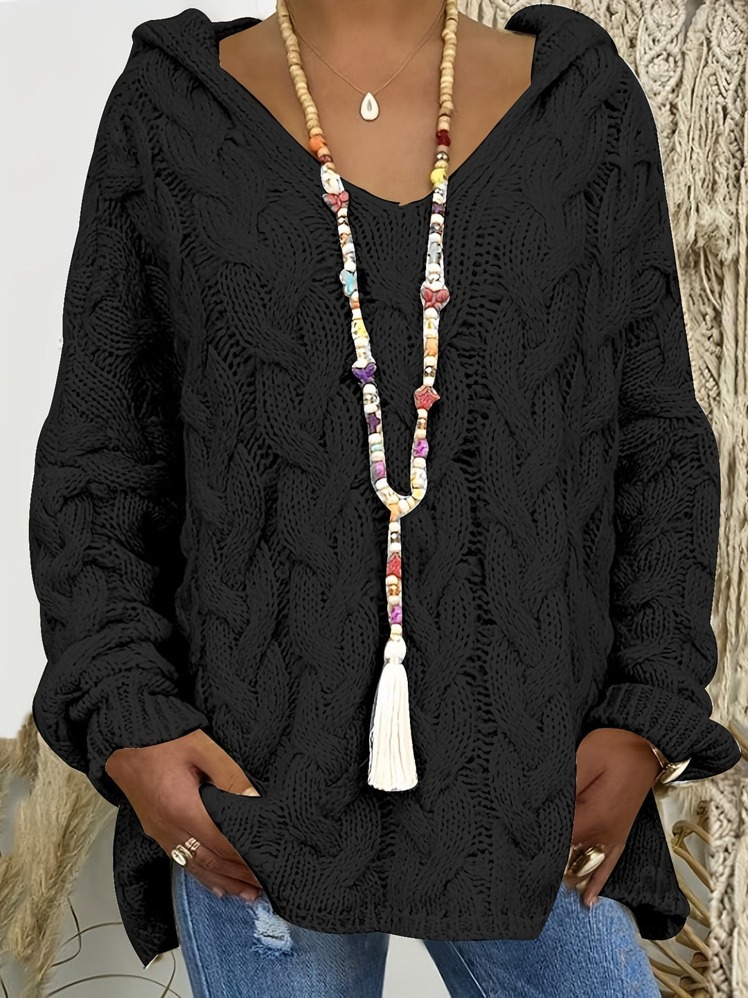 Adalyn | Women's Cable Knit V-Neck Sweater in Angola Mountain Wool