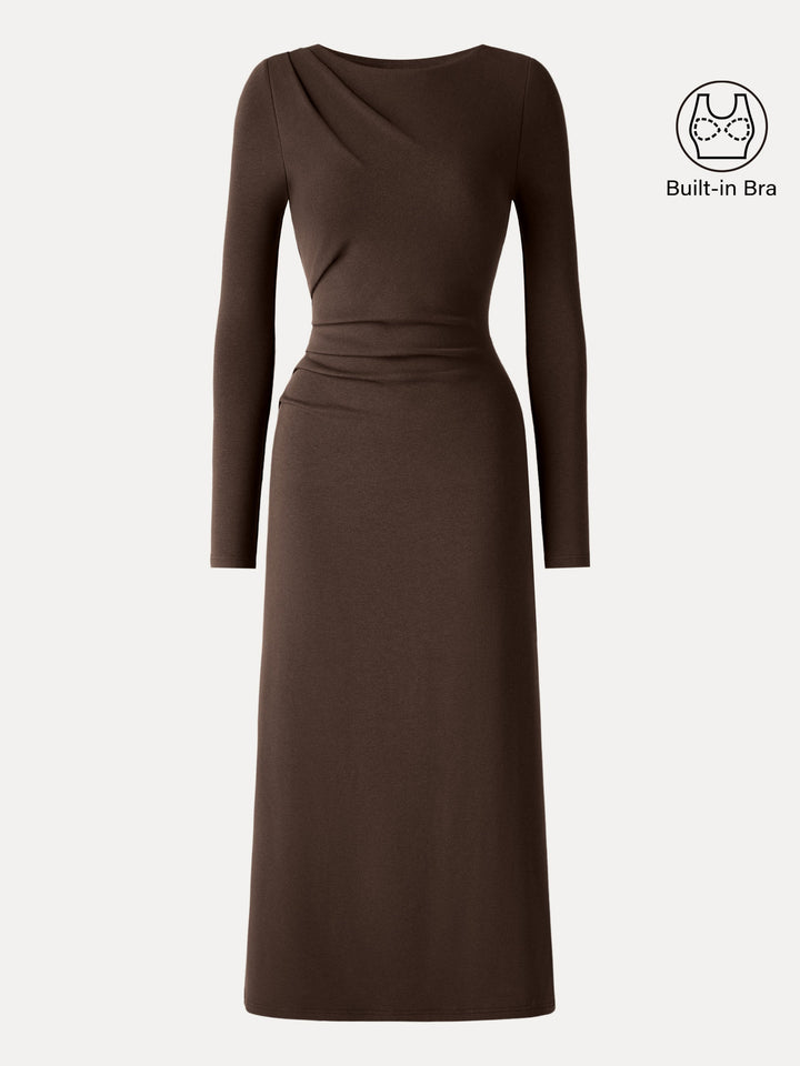 ProWarm Boatneck Long Sleeve Tucked Built-In Bra 2.0 Midi Dress
