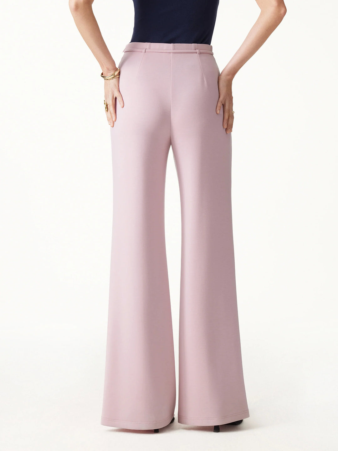 2Pcs Set V-Neck Elbow Sleeve Bam Top & High-Rise Flare Pants with Pockets