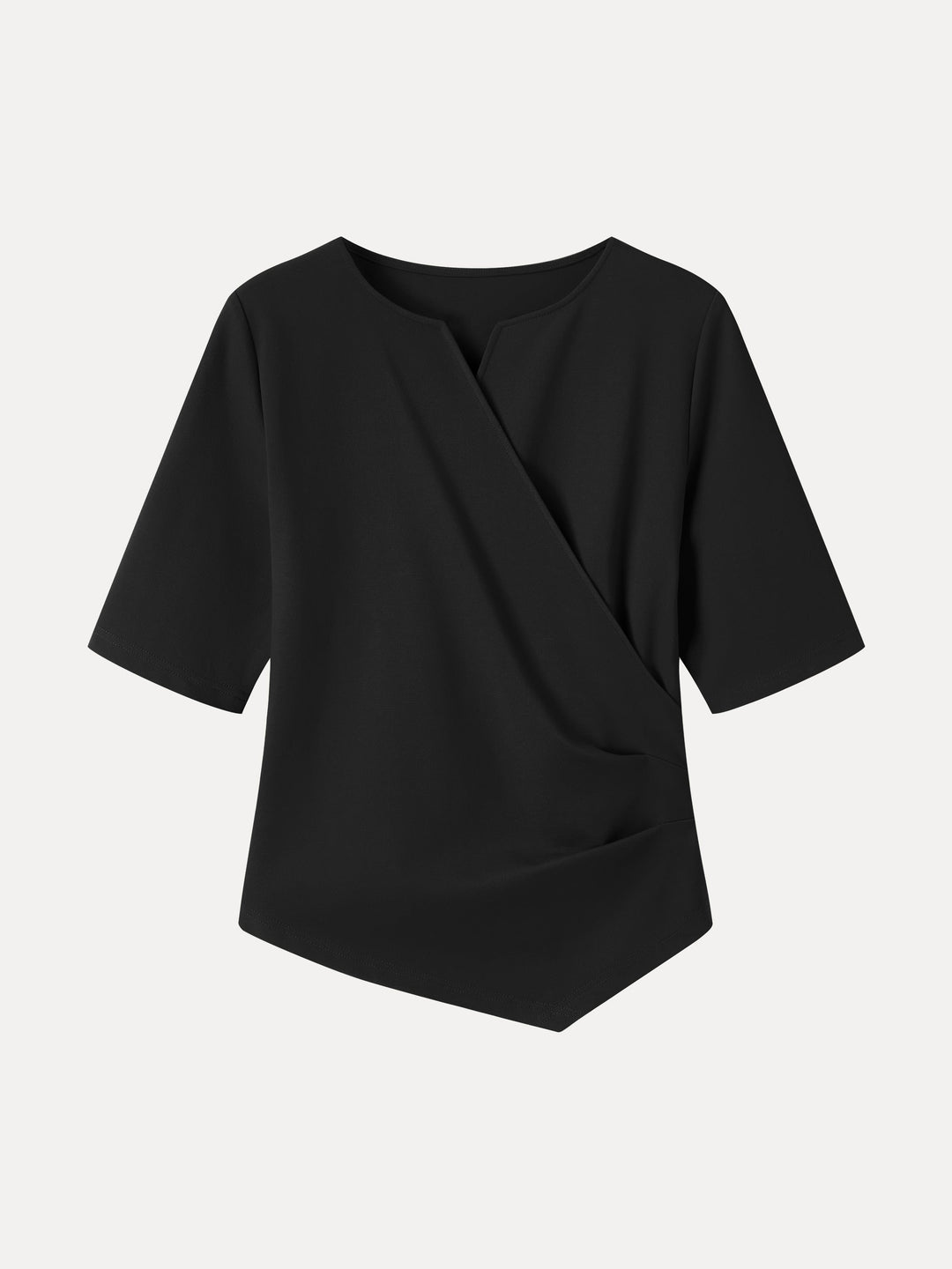 Ponte Surplice Elbow Sleeve Asymmetrical Hem Top