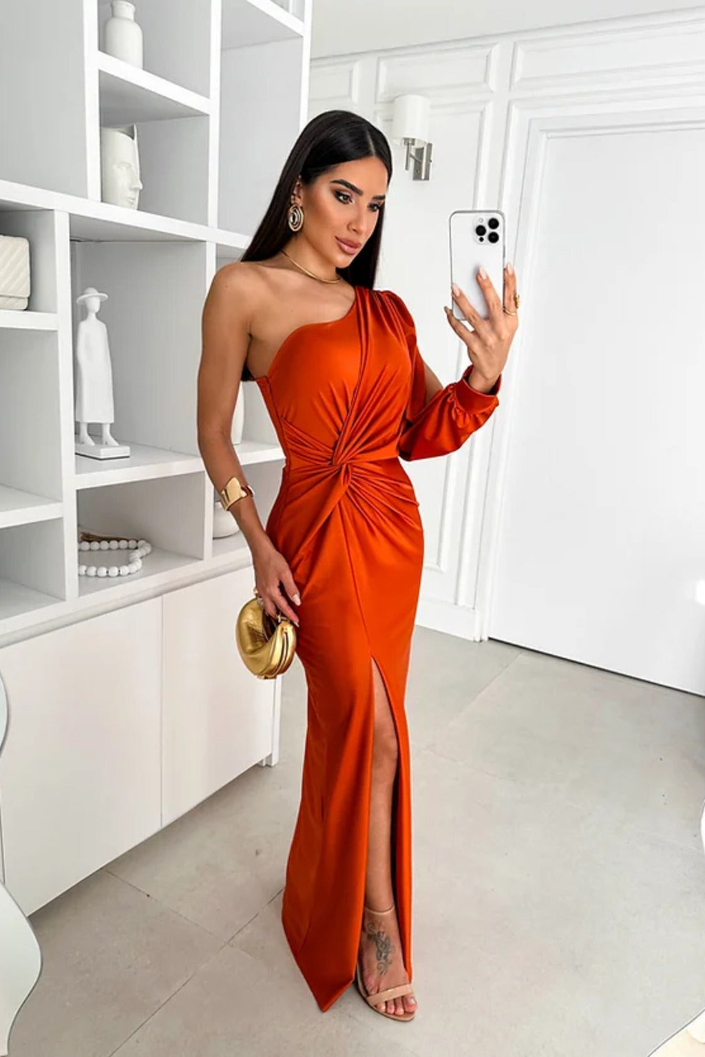 One-Shoulder Knot Front Split Sleeve Homecoming Dress
