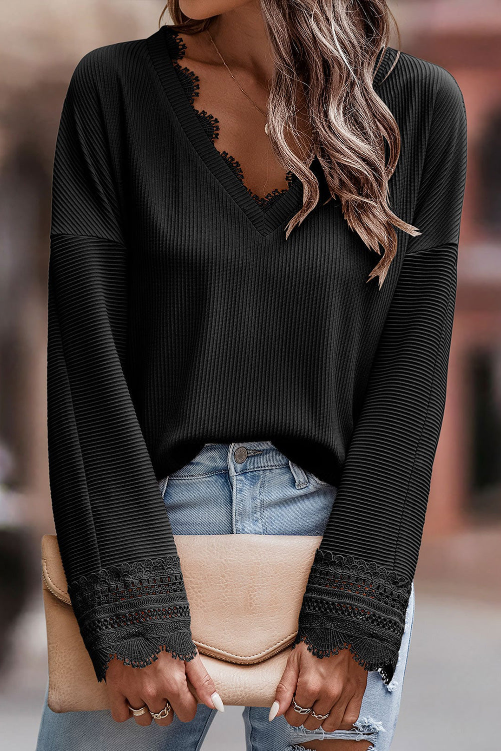 Olivia Stylish V-Neck Long-Sleeved Sweater — front view