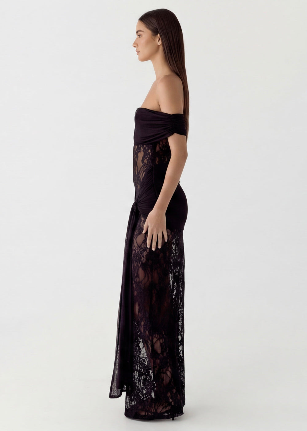 ARIA Lace Gown Maxi off-shoulder detail