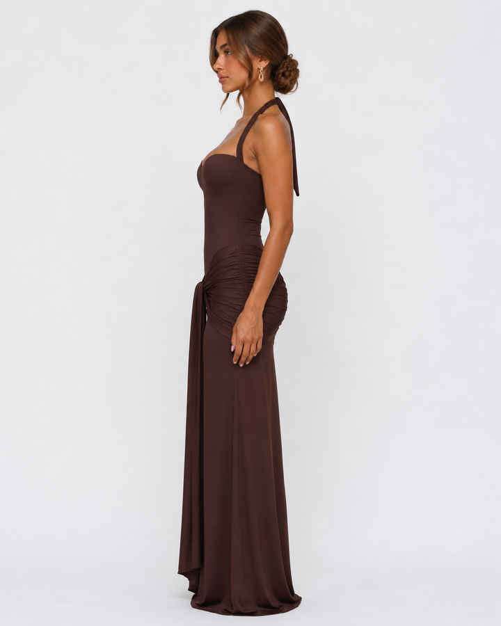 Midnight Hour Maxi — women's maxi dress, detail of the stitching and finish