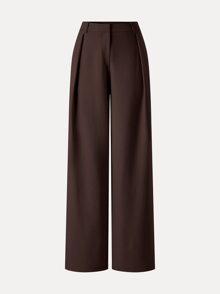 Not-See-Thru High-Rise Wide-Leg Pants with Pockets