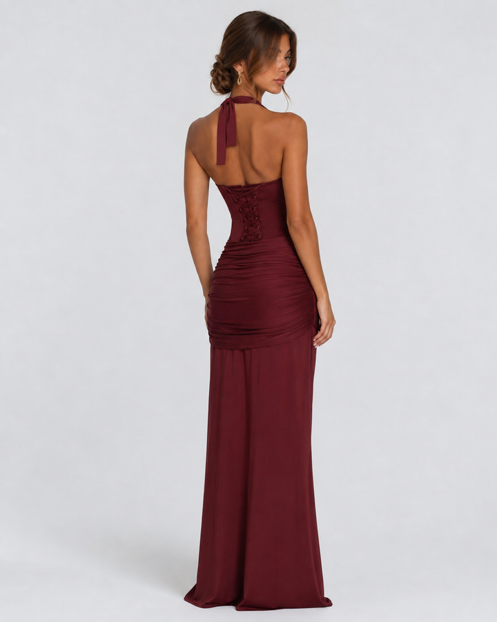 Midnight Hour Maxi — women's maxi dress, detail of the neckline