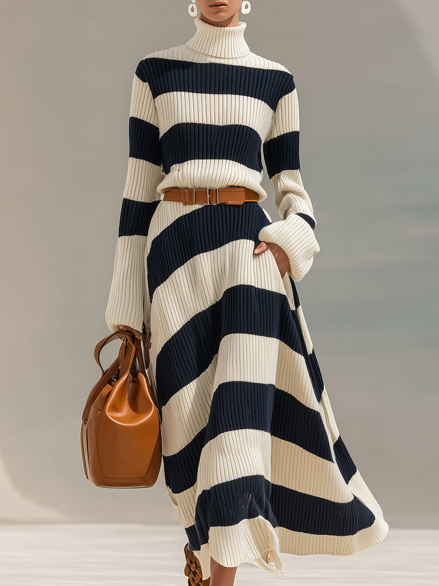 Grace navy striped knit maxi dress – front full-length view women