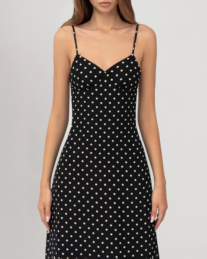 Midnight Muse Polka Maxi Dress - women's maxi dress, neckline detail