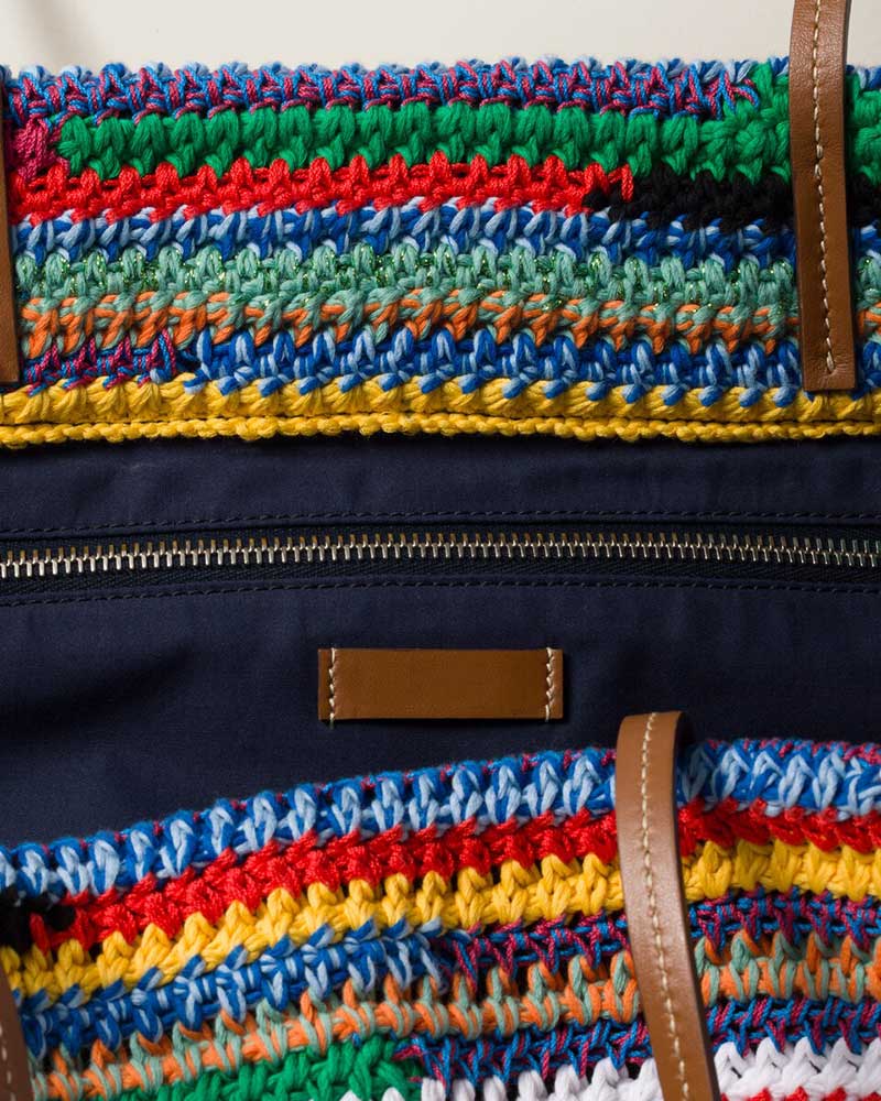 Summer Multicolor Striped Crochet Shoulder Tote Bag