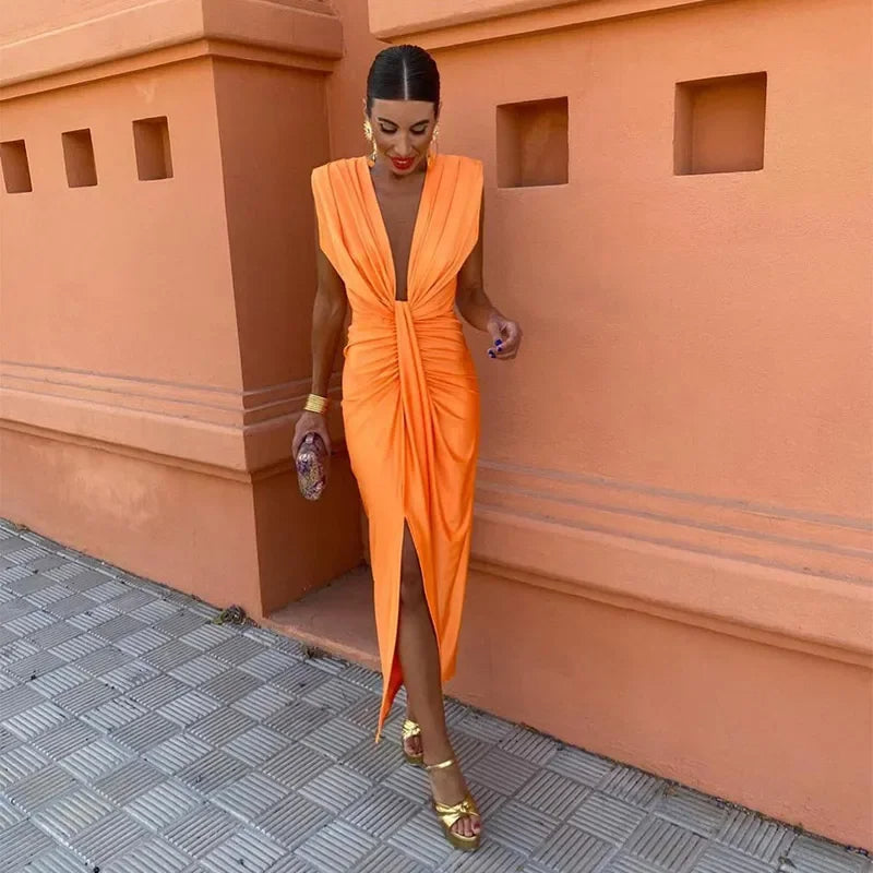 Selena - Fiery Drape Dress — detail view