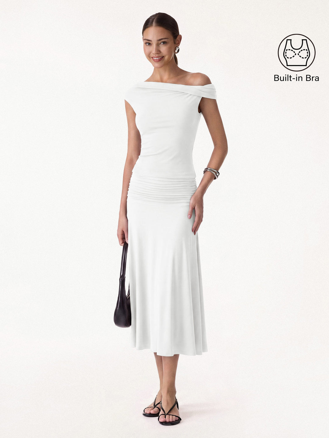 2Pcs Set Multi-wear Built-In Bra Top 2.0 & Side Ruched A-line Midi Skirt