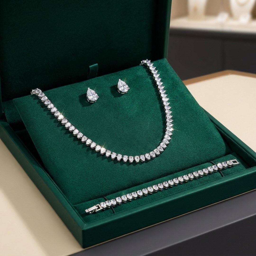 Close-up of the matching zirconia stud earrings