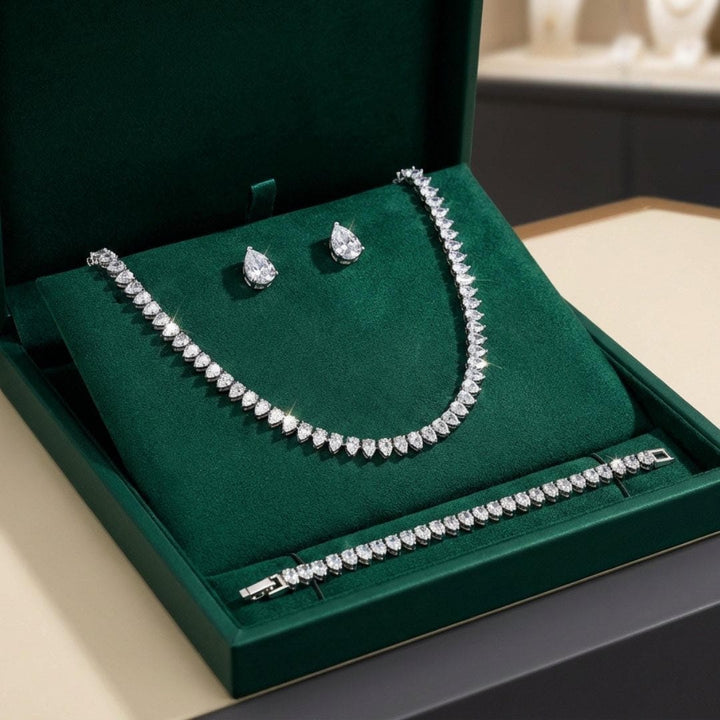 Close-up of the matching zirconia stud earrings