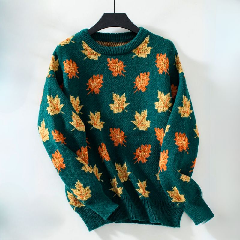 Sophia Comfortable Leaf Style Sweater — close-up view
