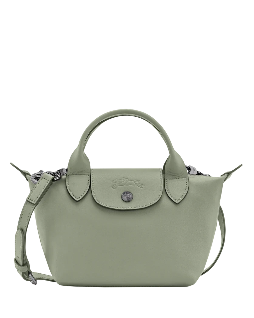 Longchamp Le Pliage Xtra XS Leather Bag Tundra sage green front view