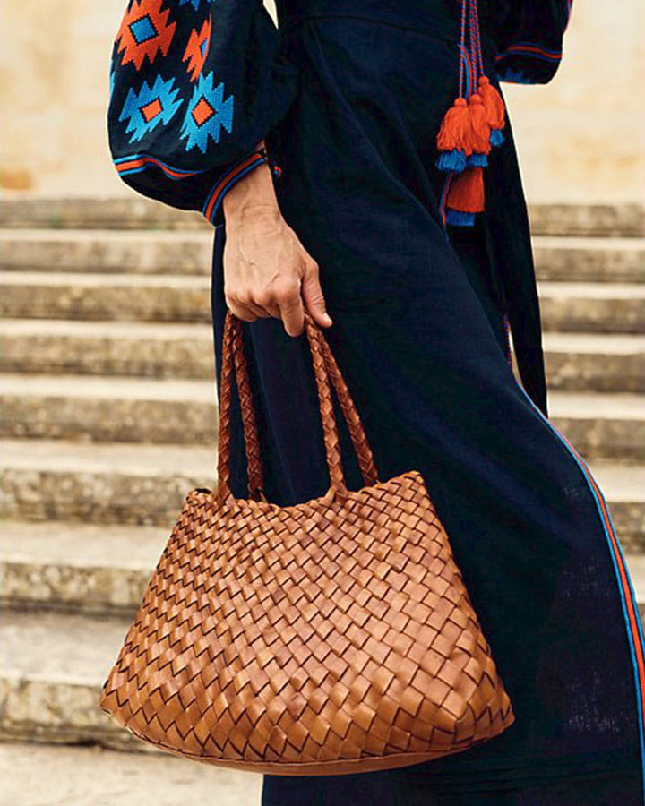 Sunny Weekend Woven Leather Market Tote