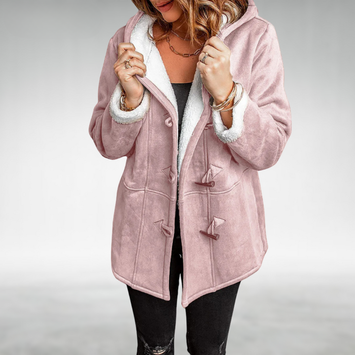 Claire | Women's Hooded Duffle Coat with Faux Silver Fox Fur Trim