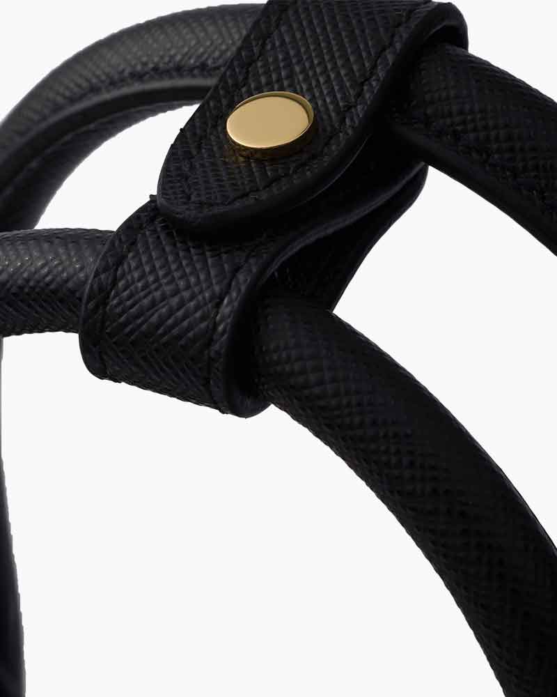Black Double Zip Shoulder Handbag with Gold Hardware & Strap