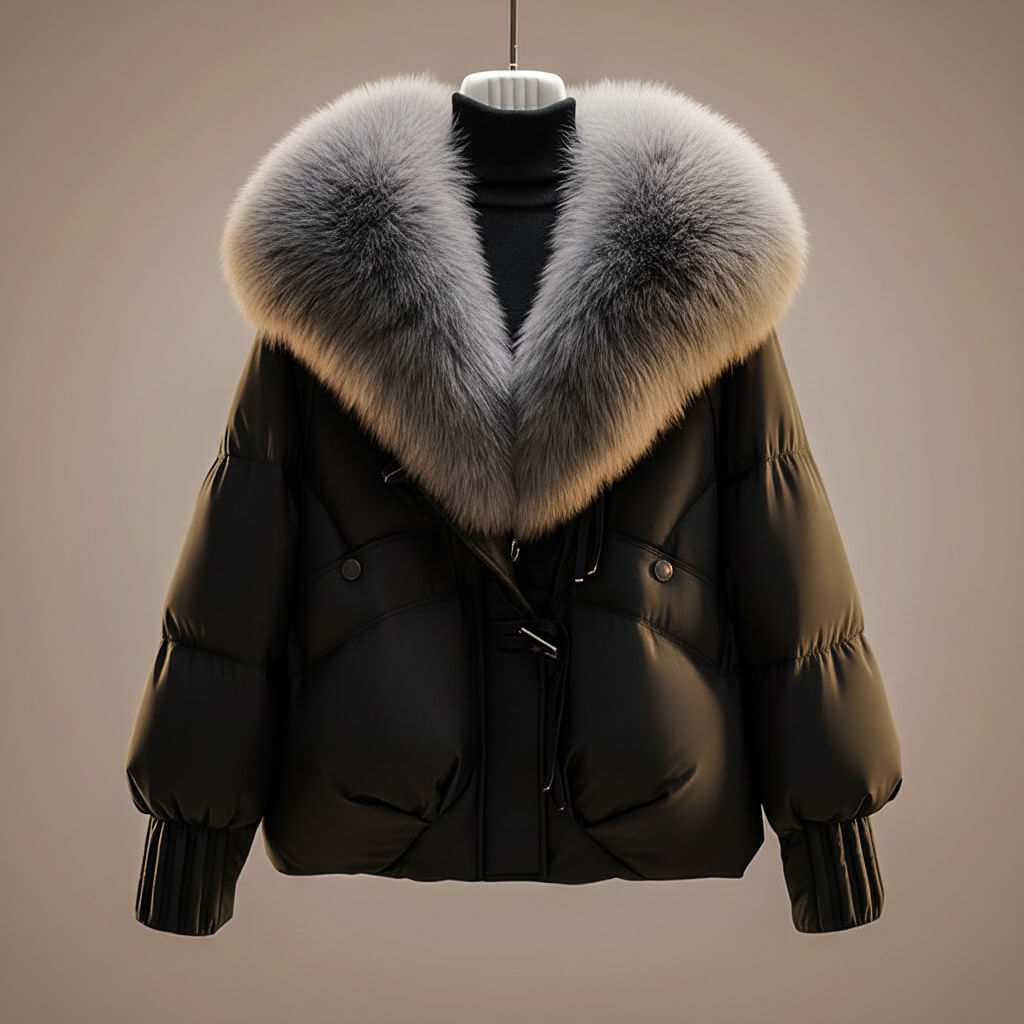 Daisy | Women's Glossy Puffer Jacket with Oversized Faux Fur Collar